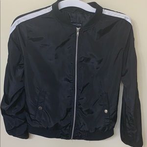 black jacket with white stripes